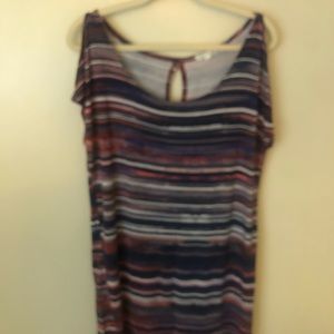 Threads for Thought navy stripe cold shoulder top/dress.